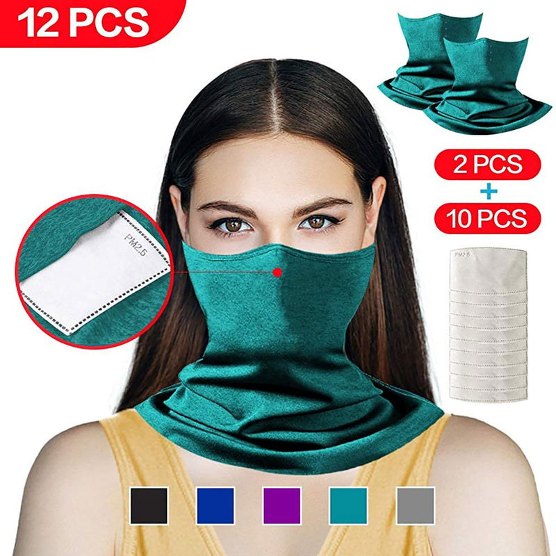 Neck Gaiter Scarf Face Cover Bandanas with Carbon Filter Green