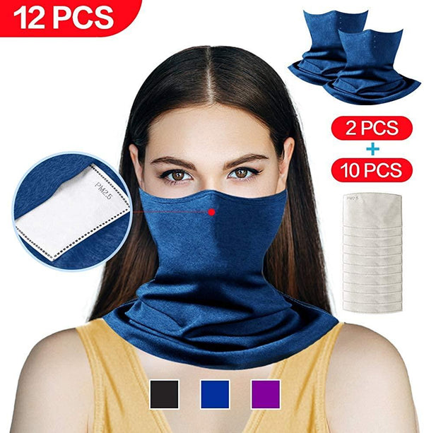Neck Gaiter Scarf Face Cover Bandanas with Carbon Filter Blue #color_Blue