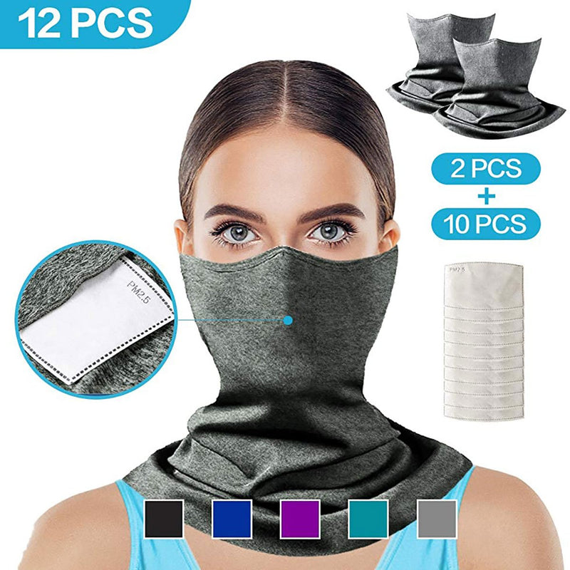 Neck Gaiter Scarf Face Cover Bandanas with Carbon Filter Light Gray