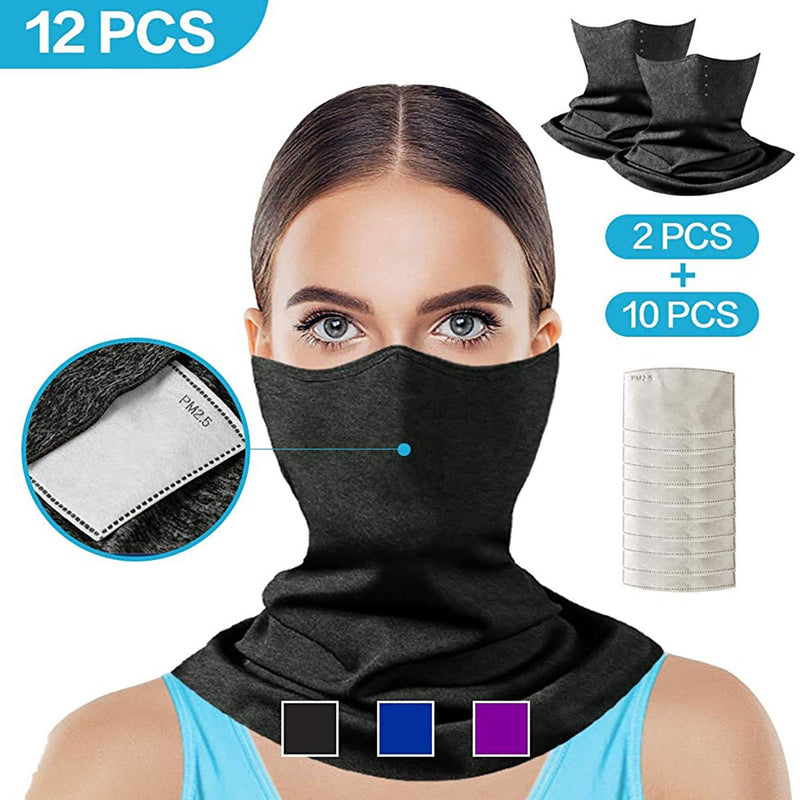 Neck Gaiter Scarf Face Cover Bandanas with Carbon Filter Gray