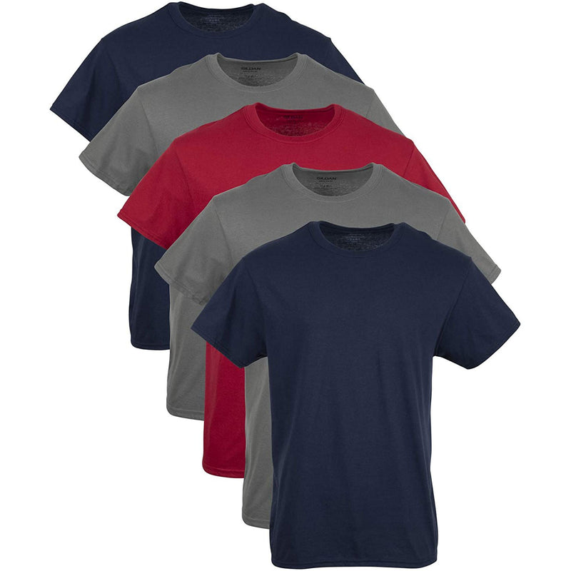 Gildan Men's Crew T-Shirt Multipack Navy/Charcoal/Red (5 Pack)